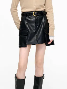 Big Pocket Leather Skirt