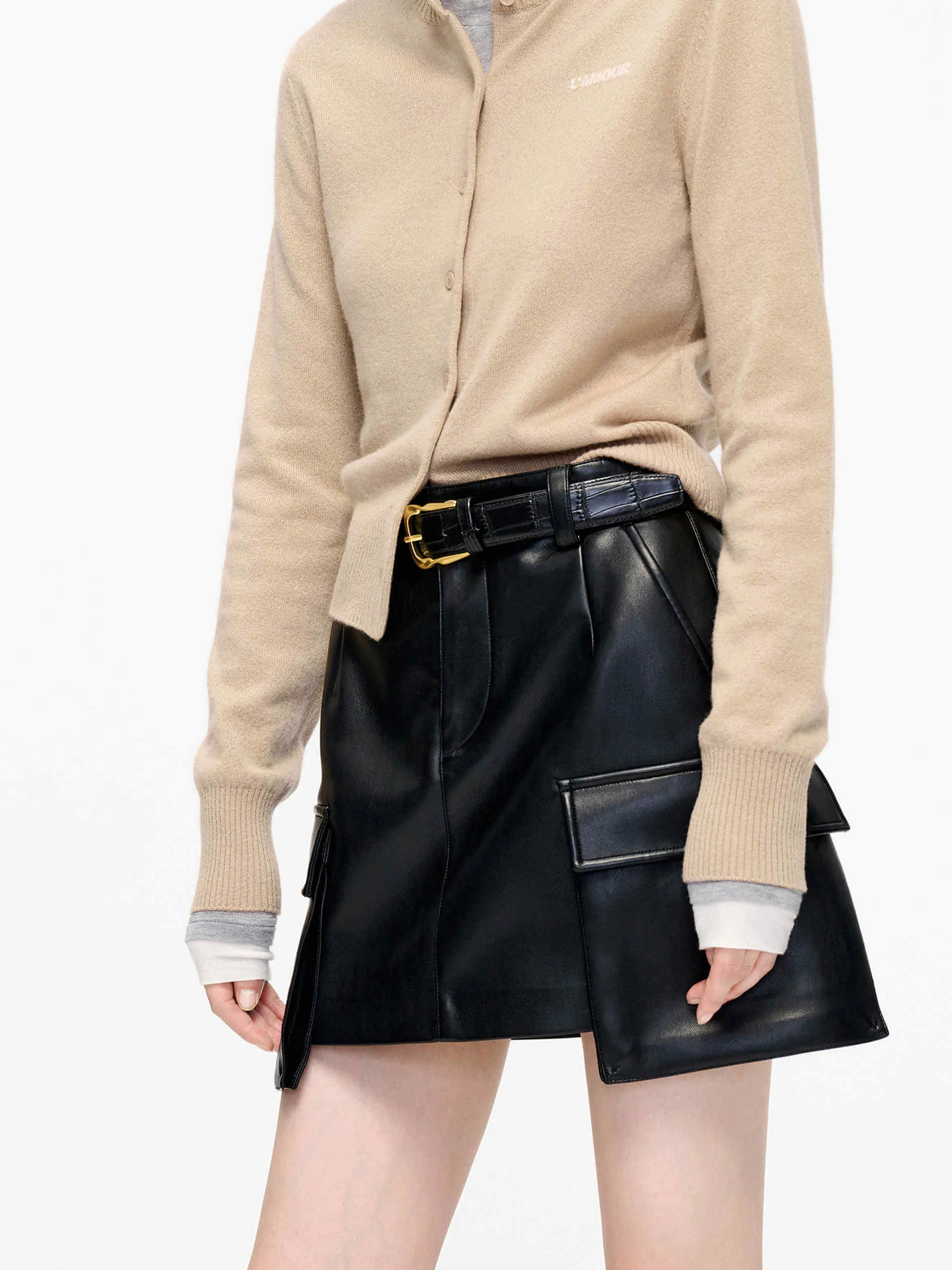 Big Pocket Leather Skirt