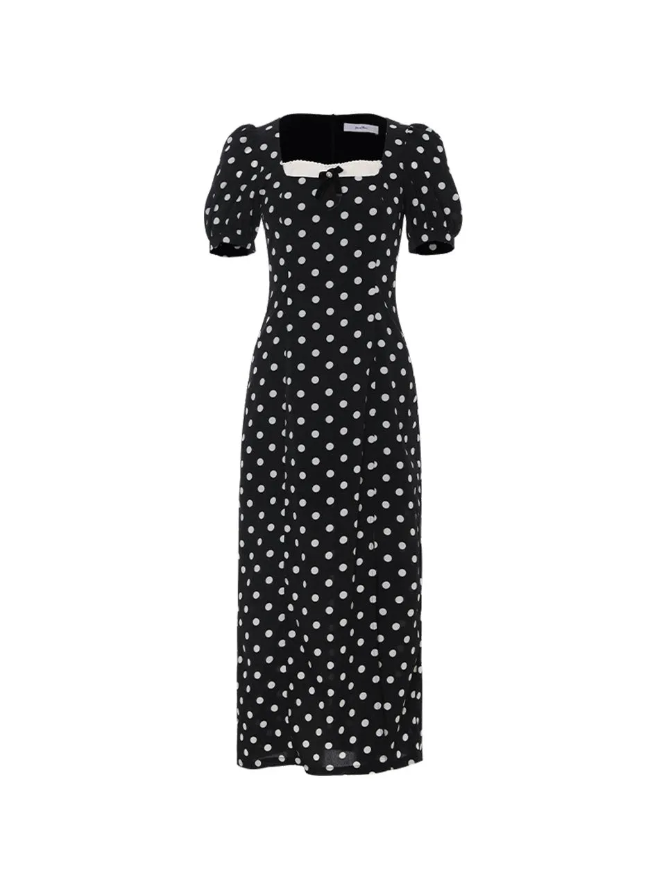 Black dots slit long dress