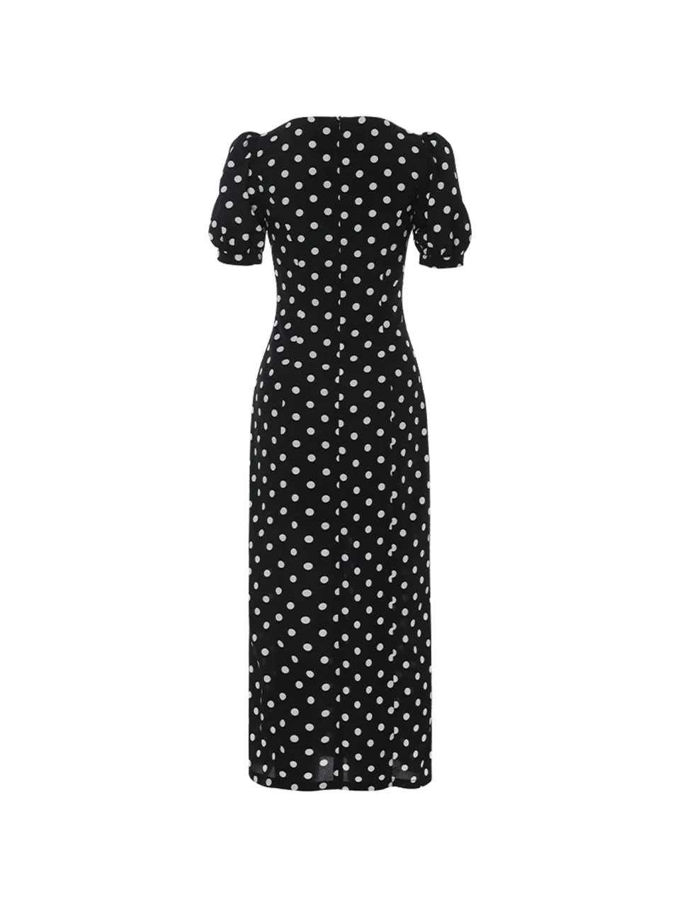 Black dots slit long dress