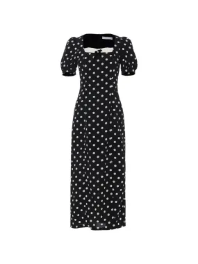 Black dots slit long dress