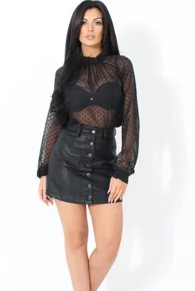 Black Leather Button Front Skirt- Launa