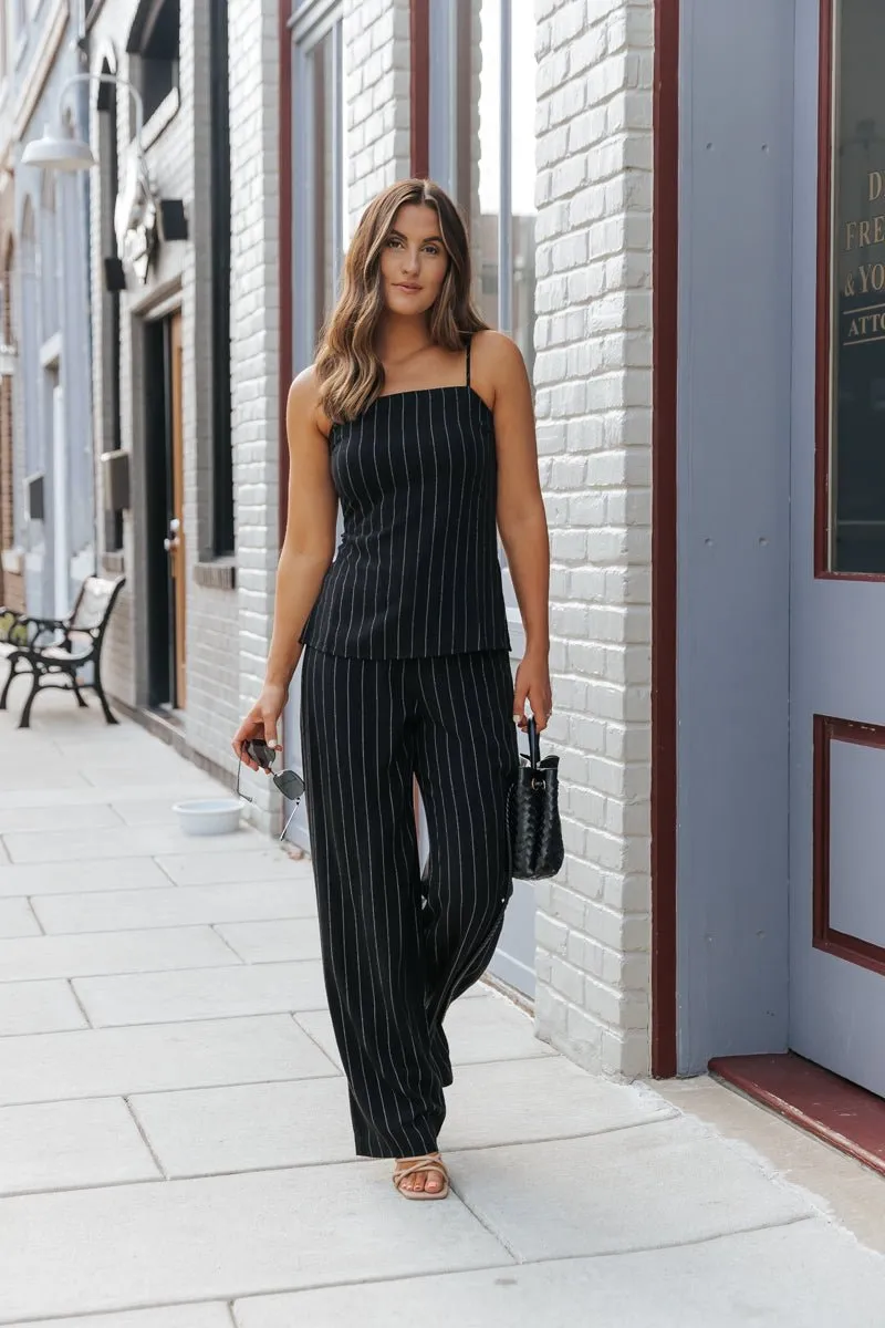 Black Pinstripe Linen Tank Top - FINAL SALE