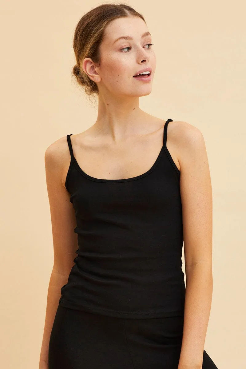 Black Singlet Top Base Layer Sccop Neck Sleeveless