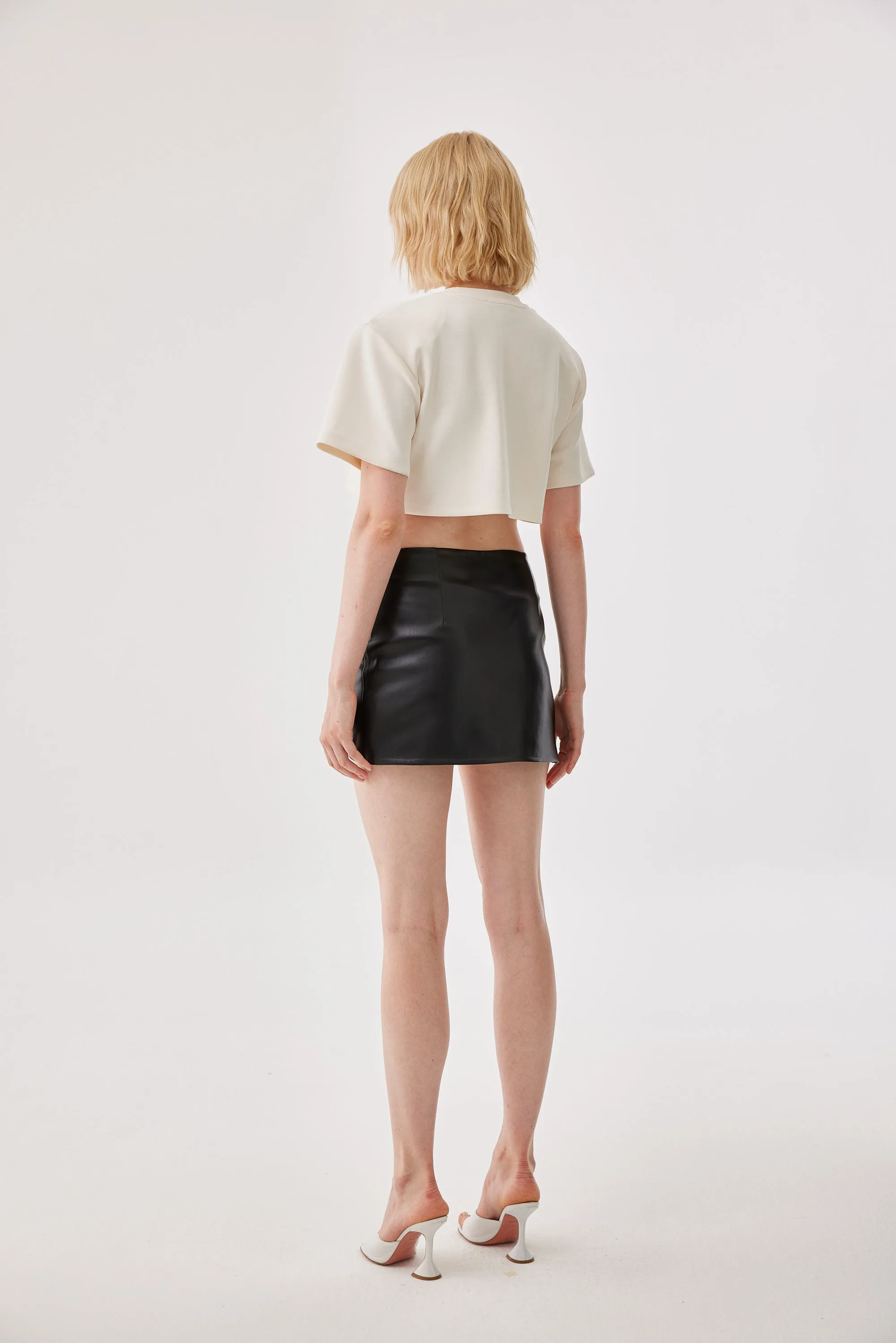 Black Vegan Leather Button Detailed Skirt