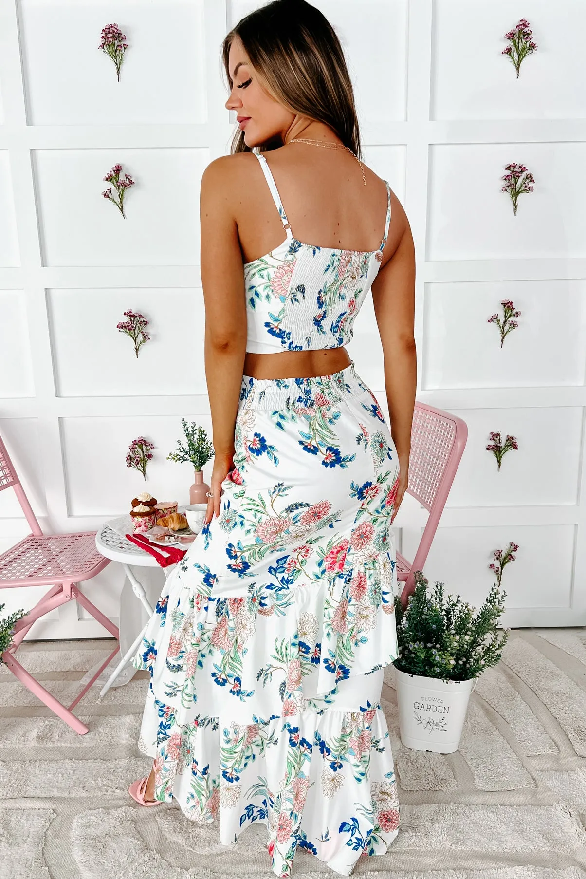 Bloomed & Beautiful Floral Crop Top & Skirt Set (Rose/White Multi)