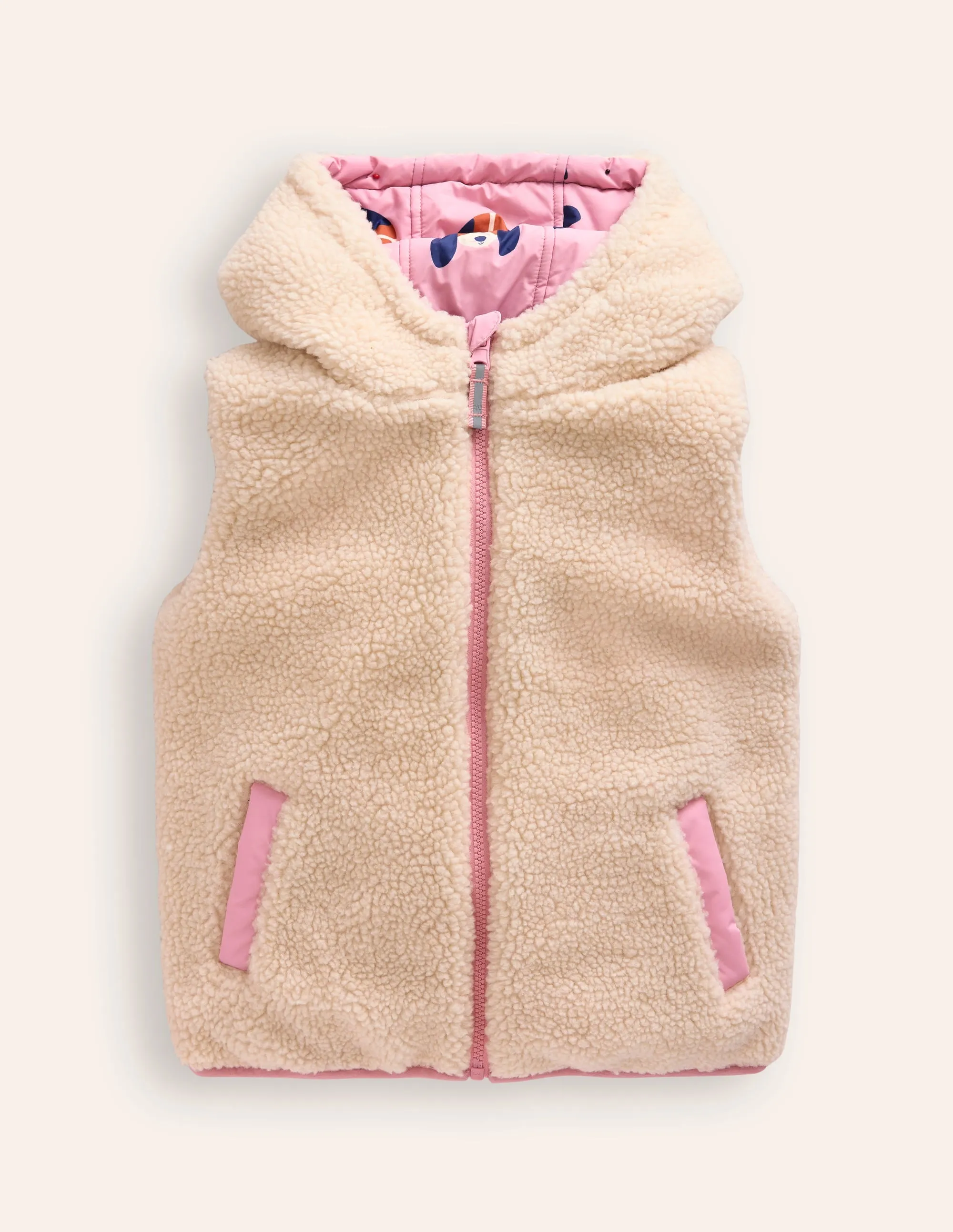 Borg Mix Reversible Gilet-Vintage Pink Pups