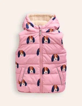 Borg Mix Reversible Gilet-Vintage Pink Pups