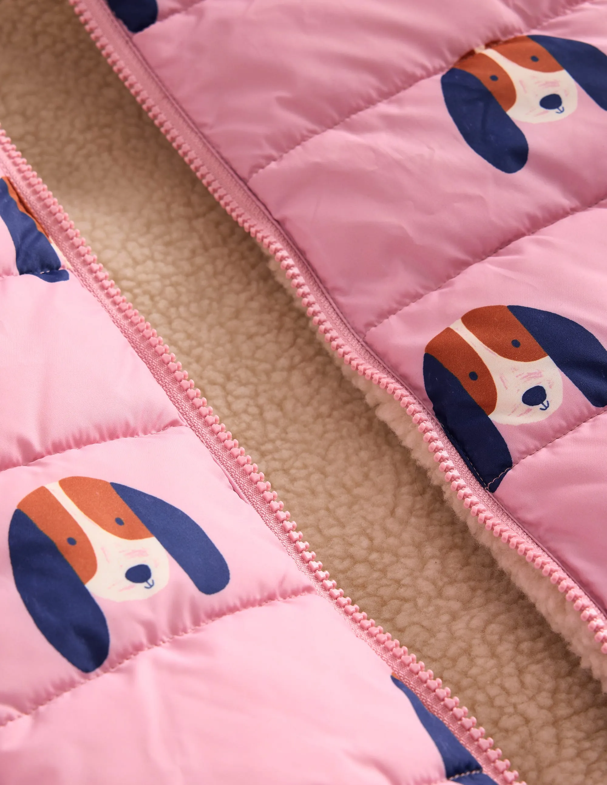 Borg Mix Reversible Gilet-Vintage Pink Pups