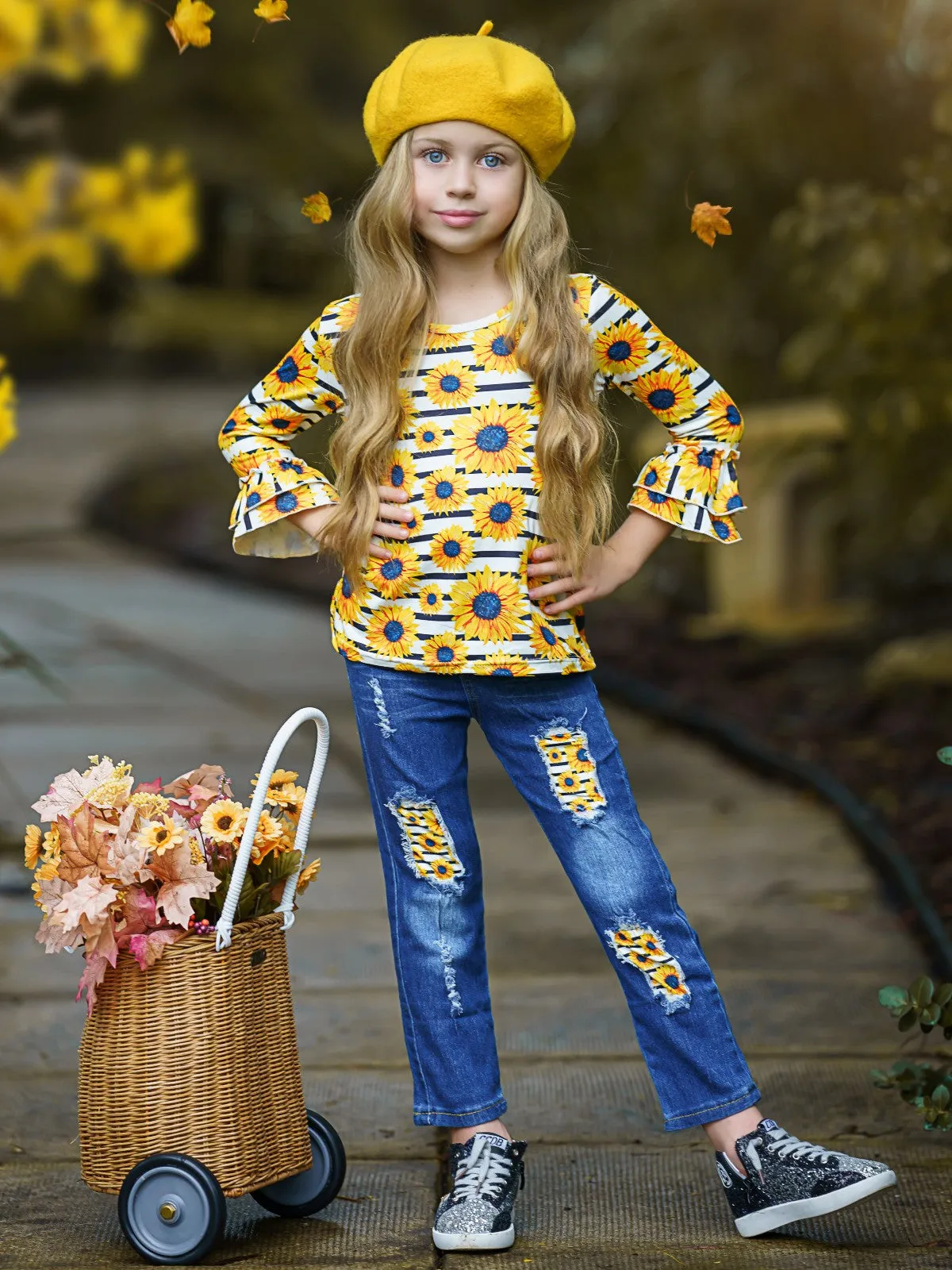 Brightest Sunflower Patched Jeans Set