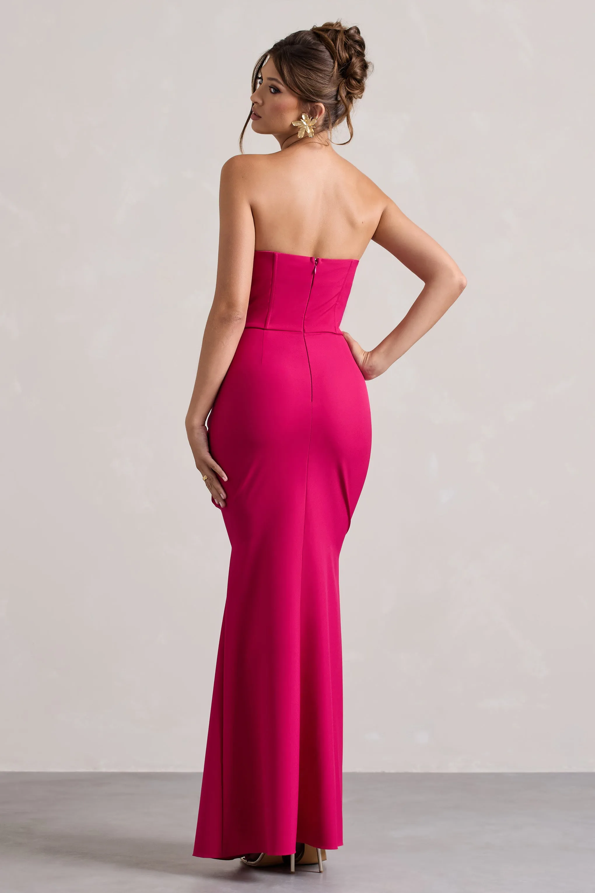 Brigitte | Hot Pink Strapless Corset Wrap Maxi Dress