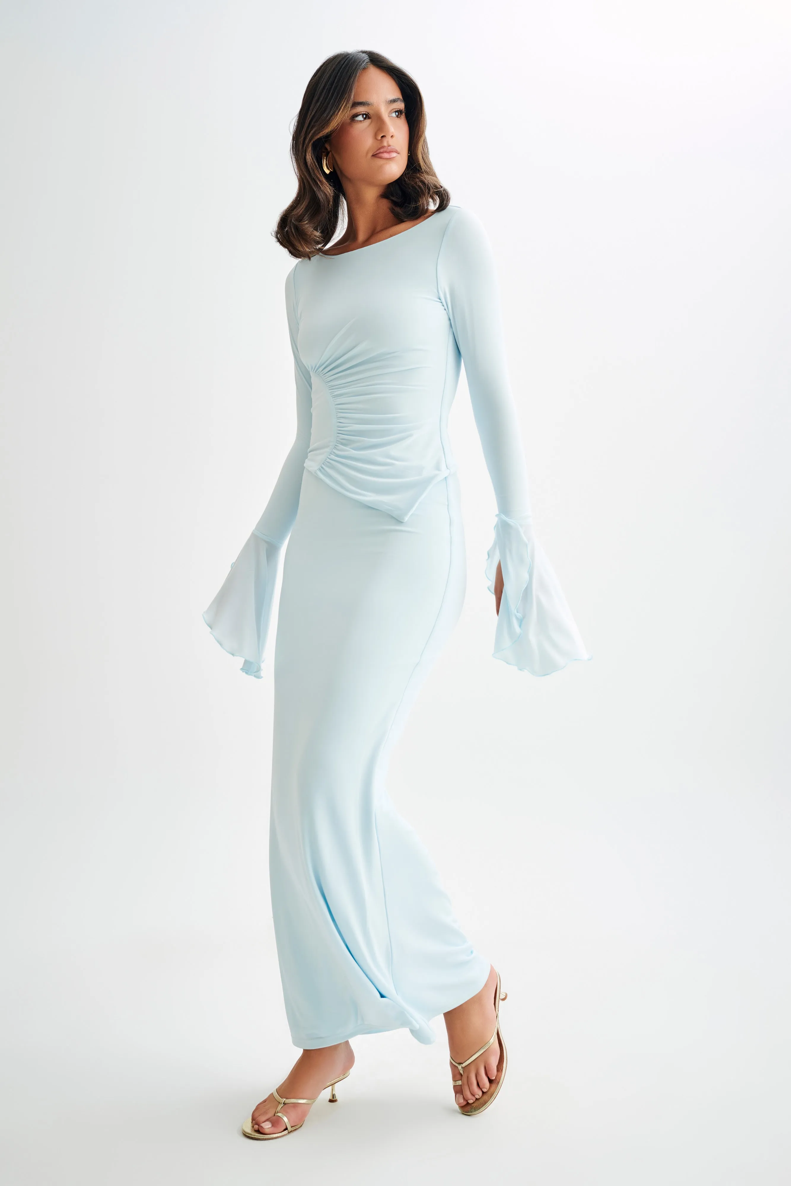 Bruna Slinky Fishtail Maxi Skirt - Sky Blue