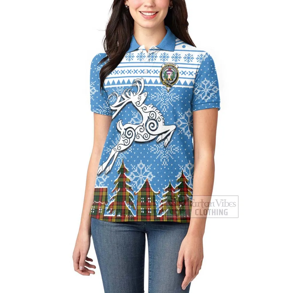 Buchanan Clan Christmas Women's Polo Shirt Celtic Reindeer Style