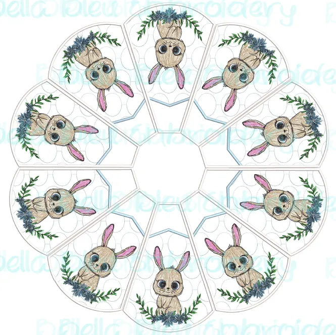 Bunny Easter or Christmas Tree Skirt In The Hoop 8x12