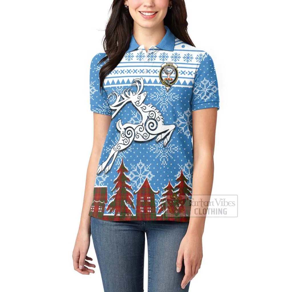 Burns Clan Christmas Women's Polo Shirt Celtic Reindeer Style