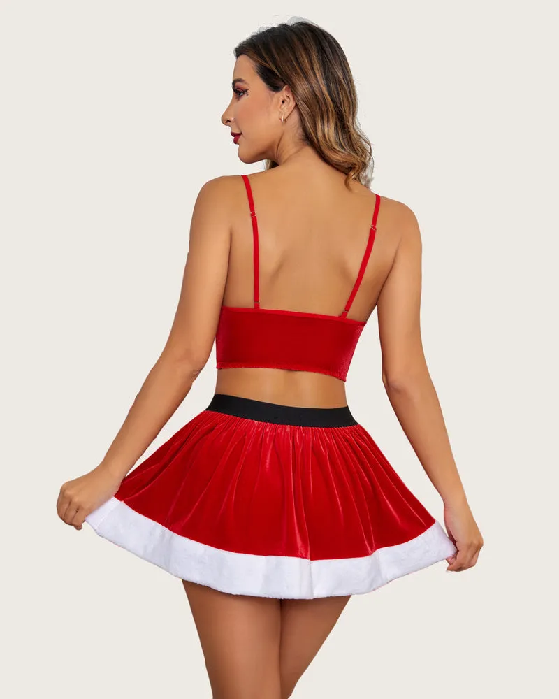 Camisoles and Skirt Outfits Velvet Santa Costume Set