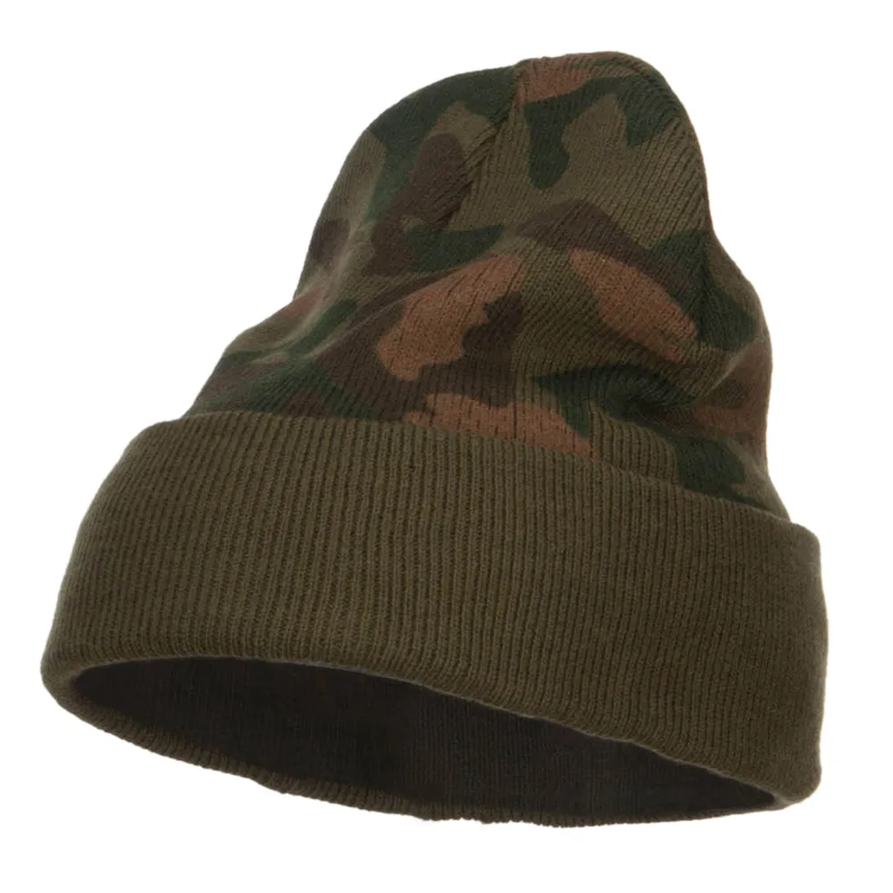 Camo Knit Long Beanie with Cuff