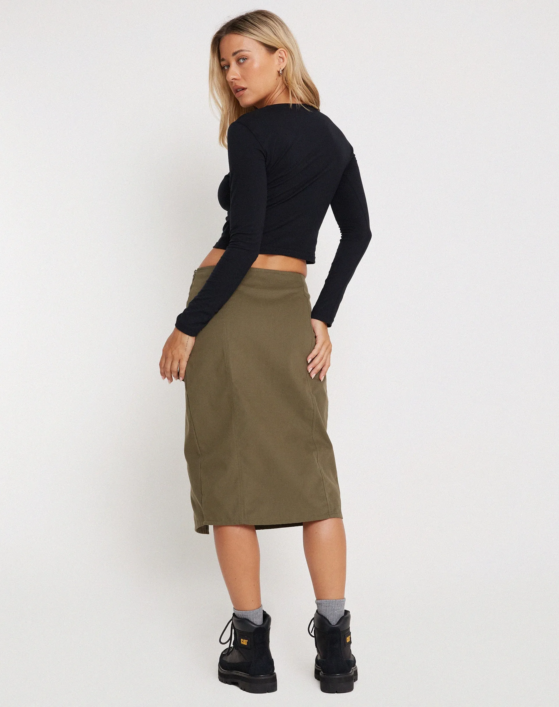 Catriona Midi Skirt in Military Khaki