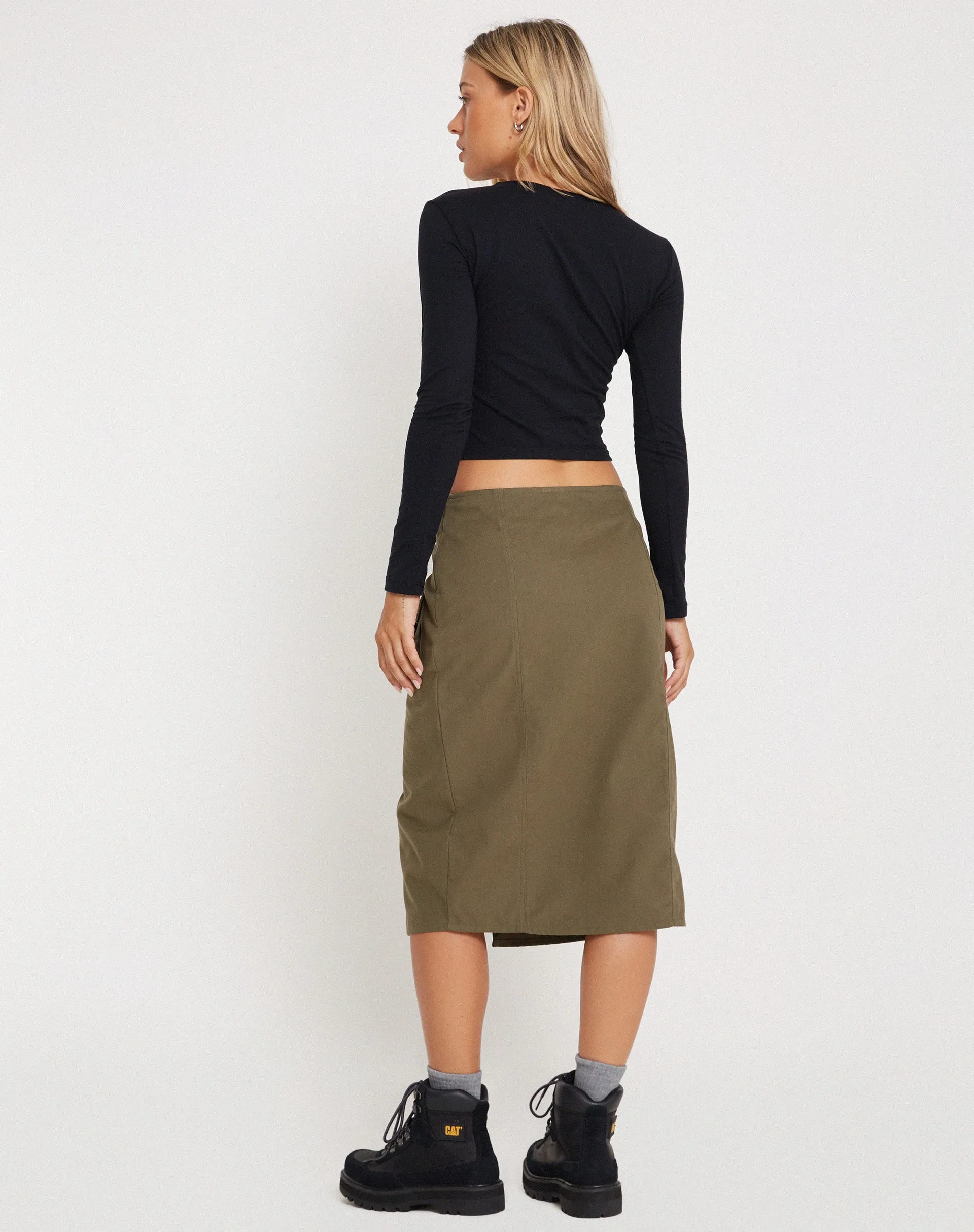 Catriona Midi Skirt in Military Khaki