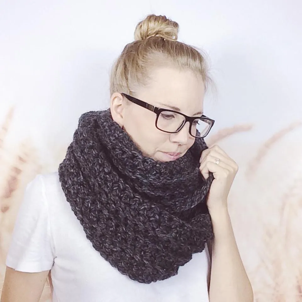 Charcoal Grey Oversized Crochet Fall Fashion Infinity Scarf for Women