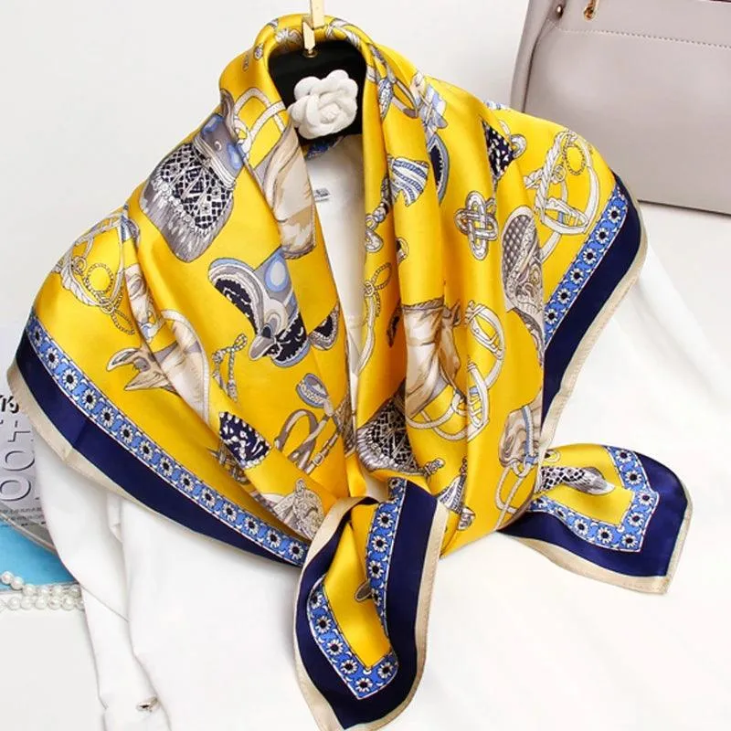 Chic Floral Silk Scarf - Luxurious 90x90cm Women's Neck Accessory