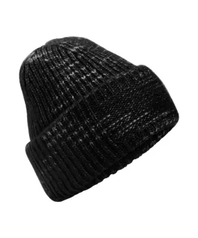 Chunky knit reverse patch beanie | Midnight Haze