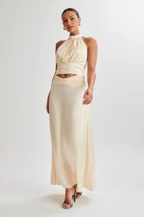 Clara Satin Ruched Maxi Skirt - Buttercream