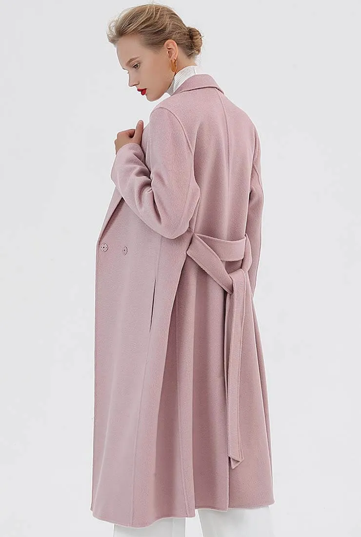 Classic Cashmere & Wool Belted Long Wrap Coat