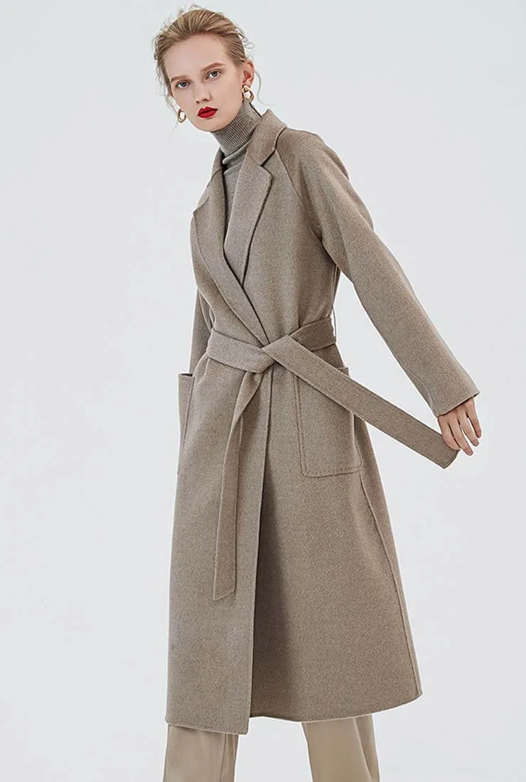 Classic Cashmere & Wool Belted Long Wrap Coat