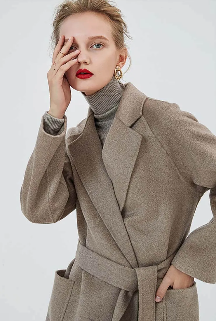 Classic Cashmere & Wool Belted Long Wrap Coat