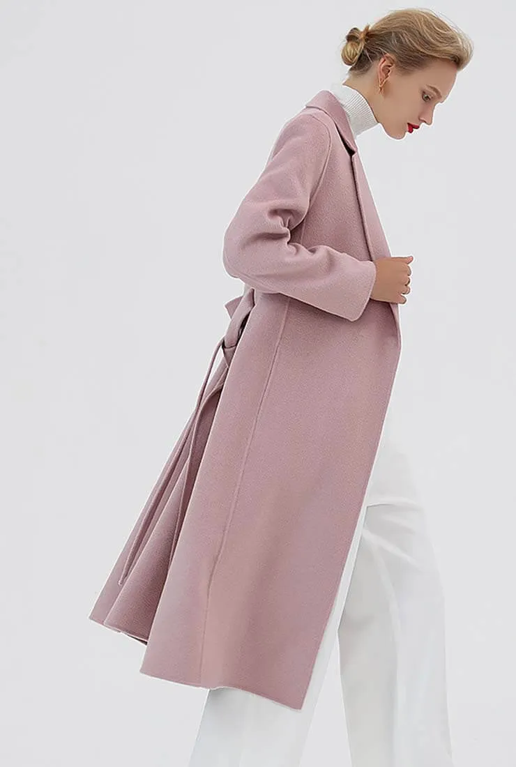 Classic Cashmere & Wool Belted Long Wrap Coat