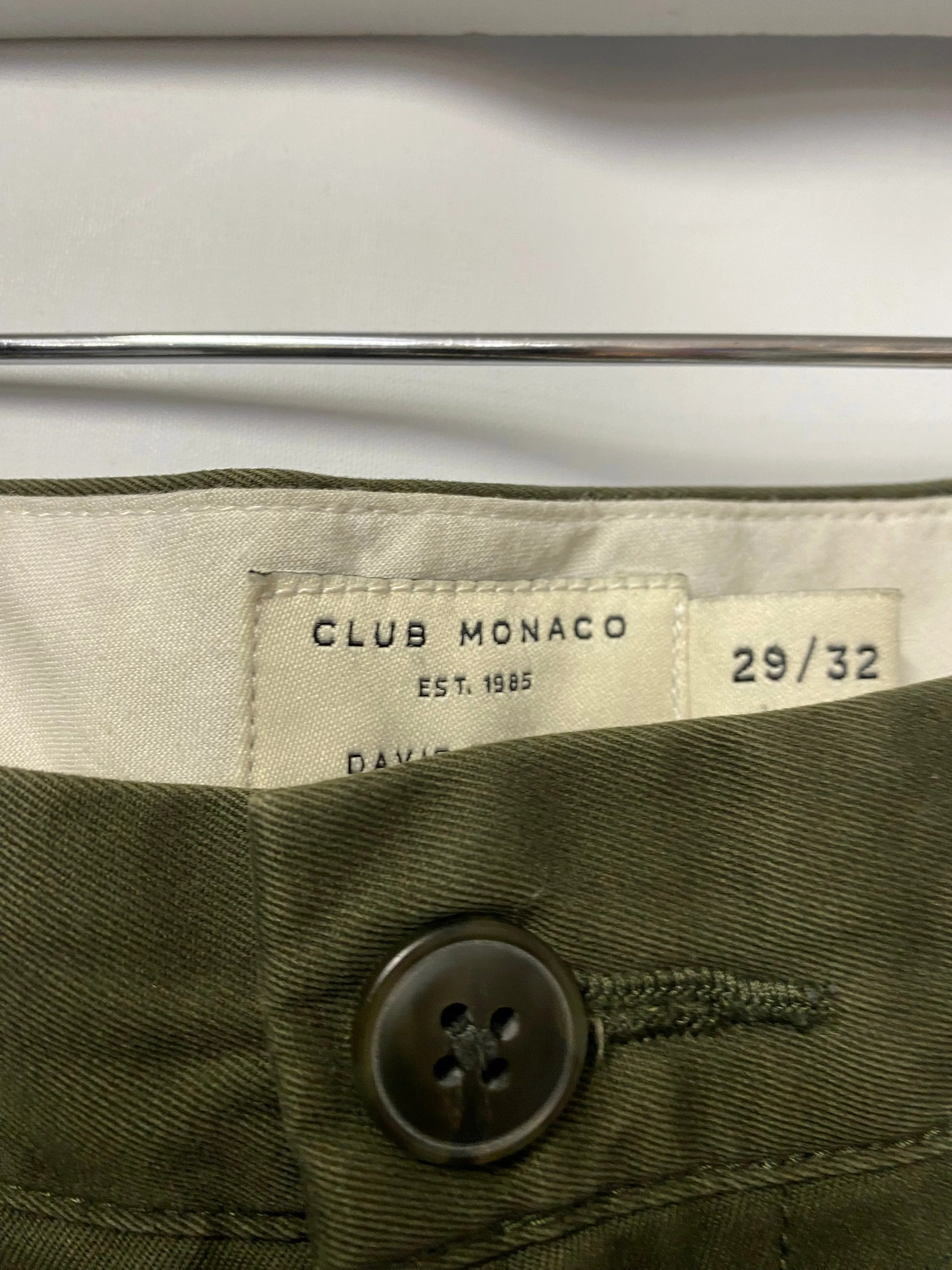 Club Monaco Green Cotton Davi’s Slim Fit Chino Trouser 29x32