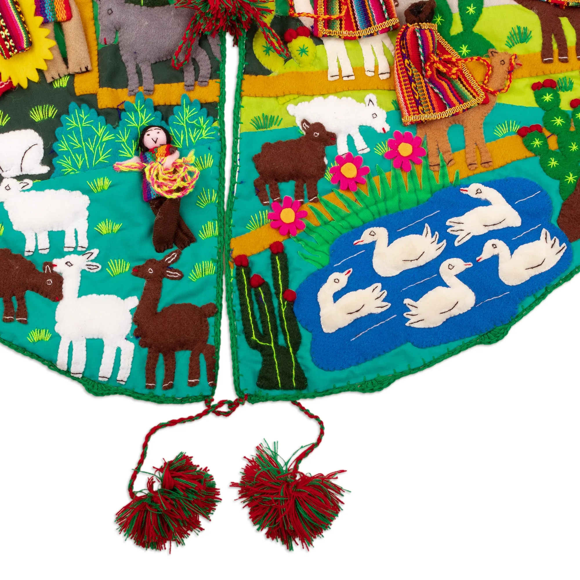 Cotton Blend Applique Christmas Tree Skirt of Andean Scene - Holiday Excitement | NOVICA