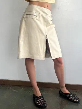 Cream Zip Leather Skirt (M)