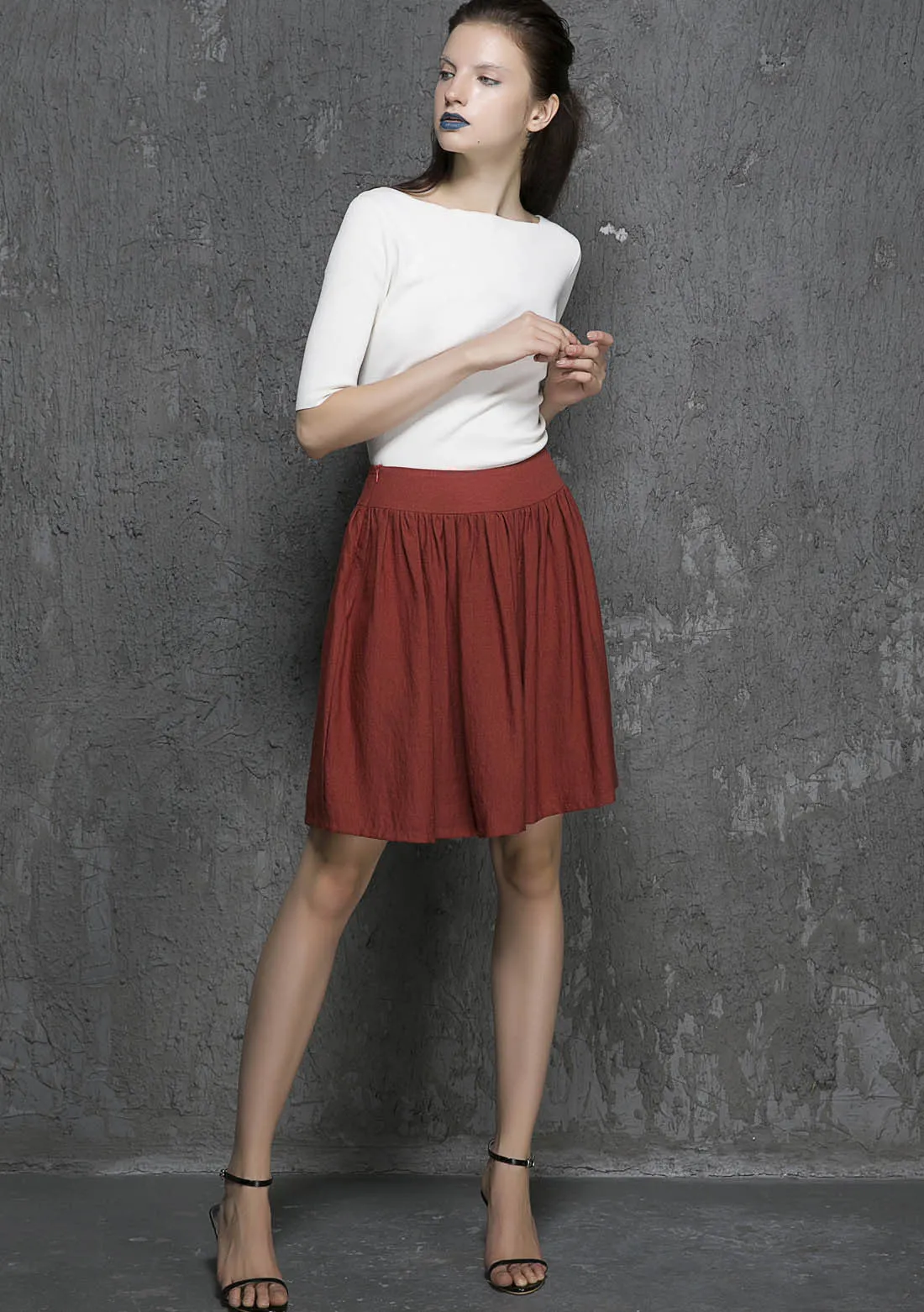 Cute mini women skirt red linen skirt 1334#