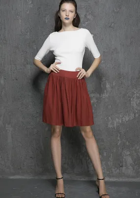 Cute mini women skirt red linen skirt 1334#