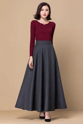 Dark Grey Plaid Women Wool Skirt 3798