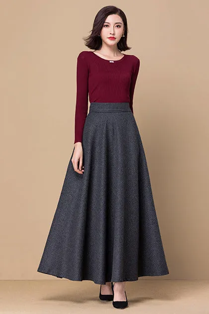 Dark Grey Plaid Women Wool Skirt 3798