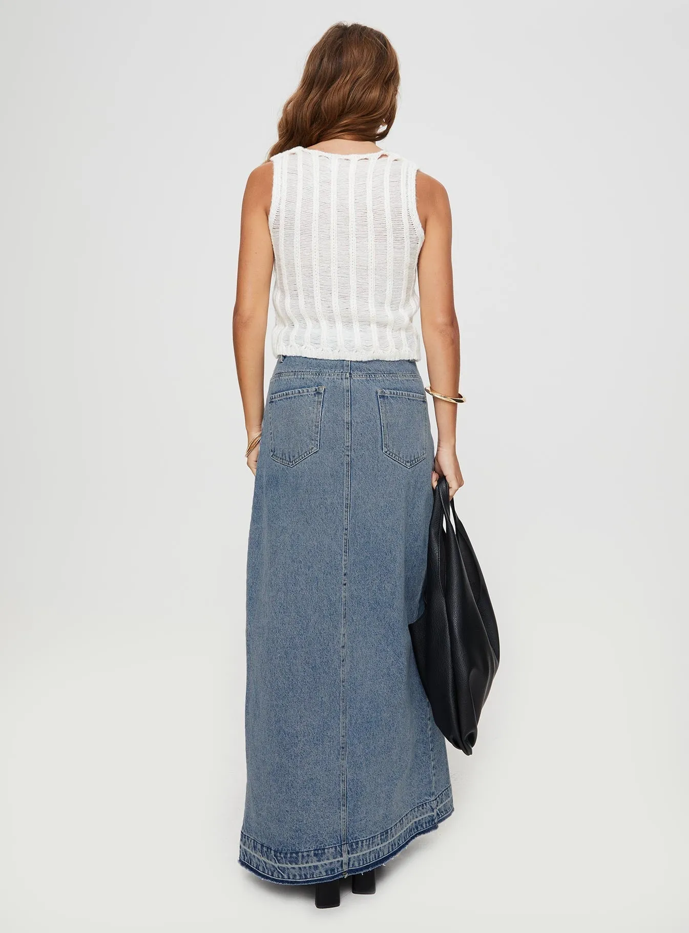 Deneuve Denim Maxi Skirt Mid Wash