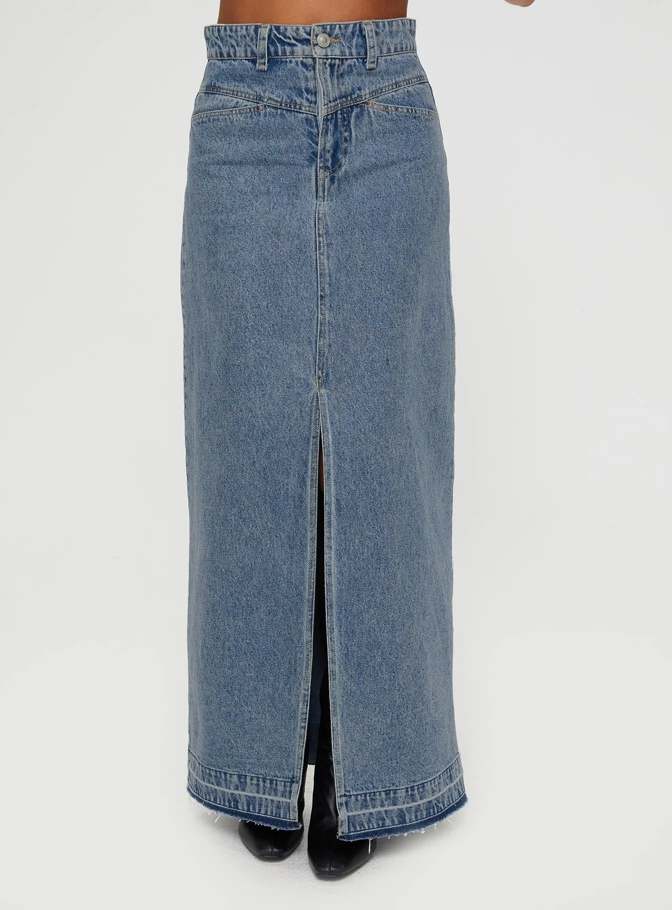 Deneuve Denim Maxi Skirt Mid Wash