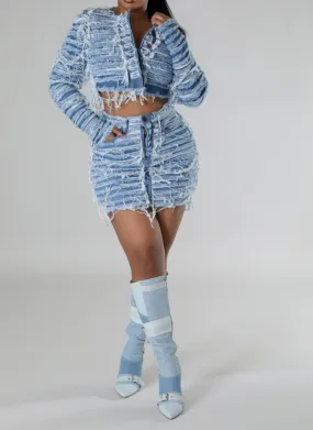 Destroyed Denim Skirt Set