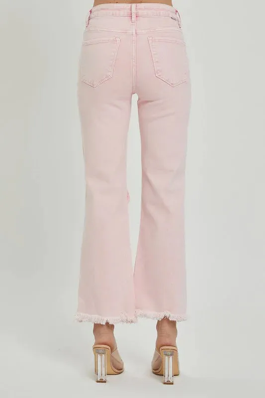 Distressed Straight Leg Acid Pink Jeans