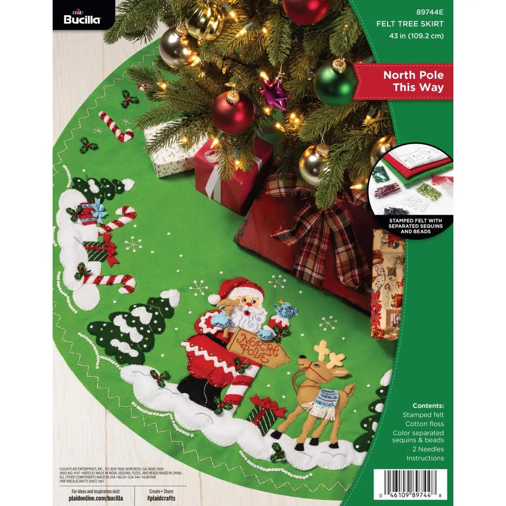 DIY Bucilla North Pole this Way Santa Christmas Felt Tree Skirt Kit