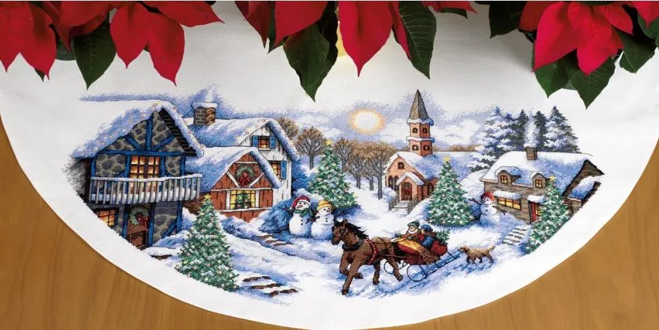 DIY Dimensions Sleigh Ride Christmas Counted Cross Stitch Tree Skirt Kit 08830