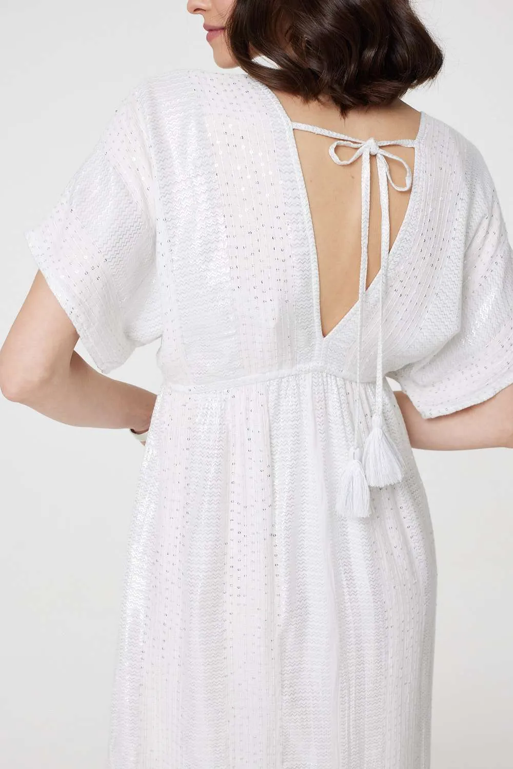 Dotty Empire Waist Kimono Maxi Dress