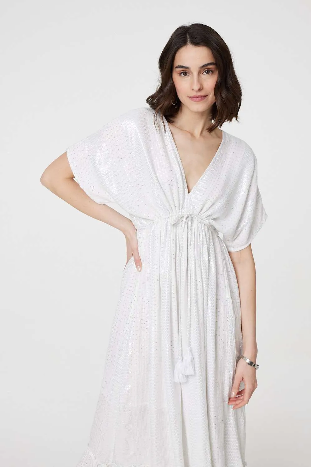 Dotty Empire Waist Kimono Maxi Dress