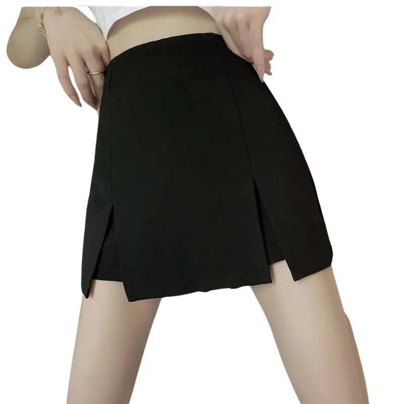 Double Sides Slit High Waisted Black Mini Skirt