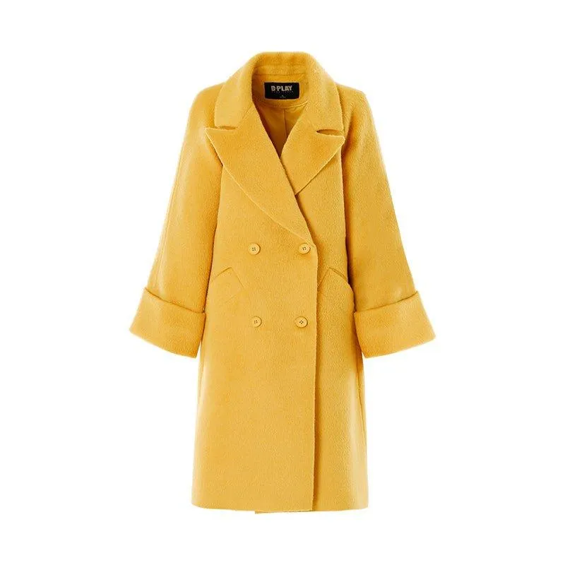 DPLAY fall Winter Ginger Yellow Cuffs Loose Wool Coat - America