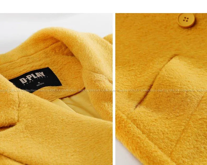 DPLAY fall Winter Ginger Yellow Cuffs Loose Wool Coat - America