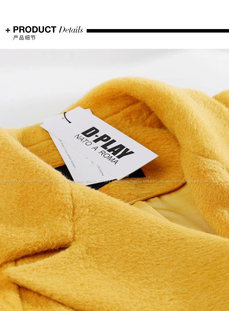 DPLAY fall Winter Ginger Yellow Cuffs Loose Wool Coat - America